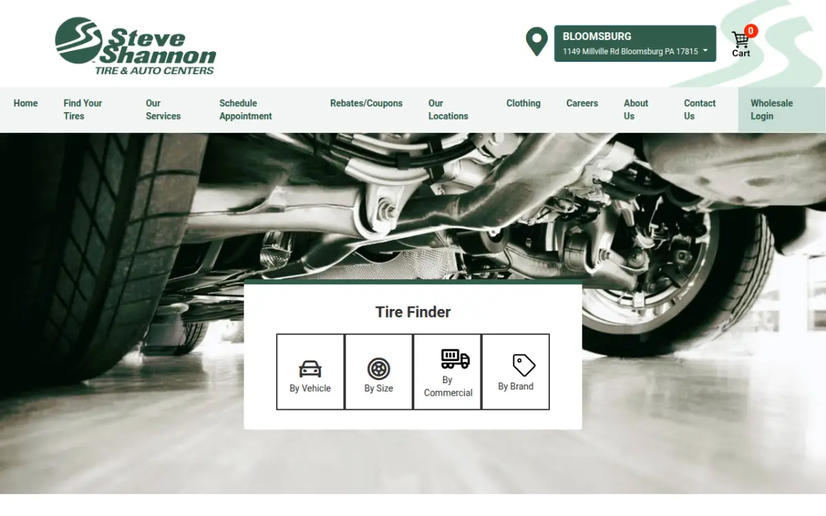 Homepage of the Steve Shannon Tire & Auto Centers tire storefront at www.steveshannon.com, powered by Tireweb Retail